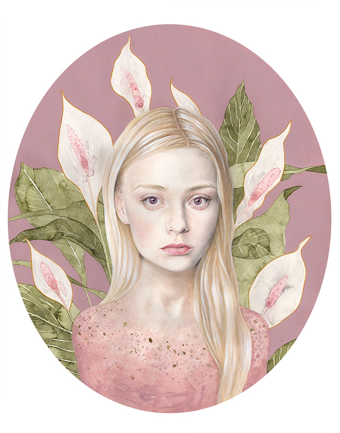   Lily&nbsp;Amongst the Leaves &nbsp;. Pencil, pastel, watercolour and acrylic on paper . 45 x 55&nbsp;cm . Beautancia Solo . Thinkspace Gallery, Culver City, US 