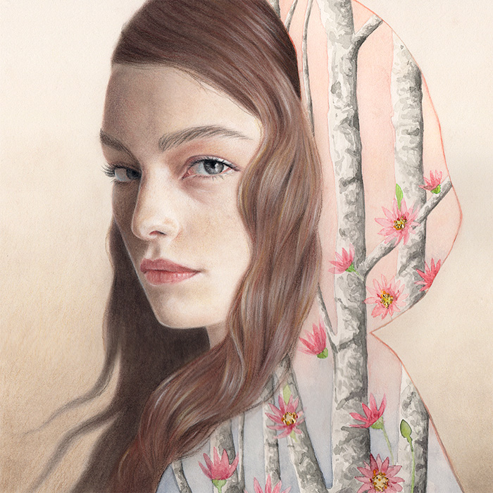   Sigrid  . Pencil,&nbsp;pastel, watercolour and gold foil&nbsp;on paper . 21 x 21&nbsp;cm . Thinkspace Gallery booth . Scope Miami, Art Basel, Miami Beach, US&nbsp; 