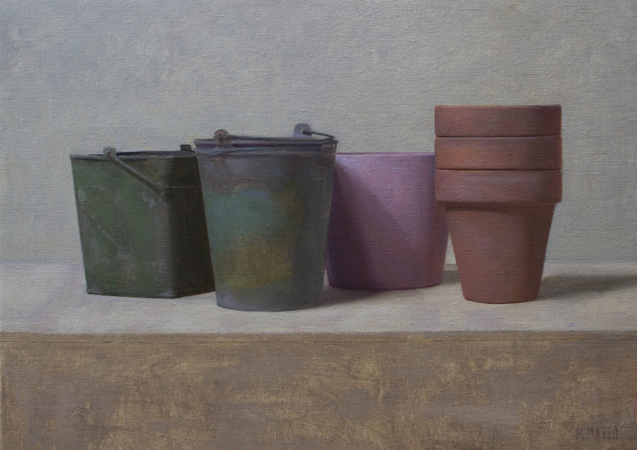 Pots and Pales. 14x17. Oil on Canvas