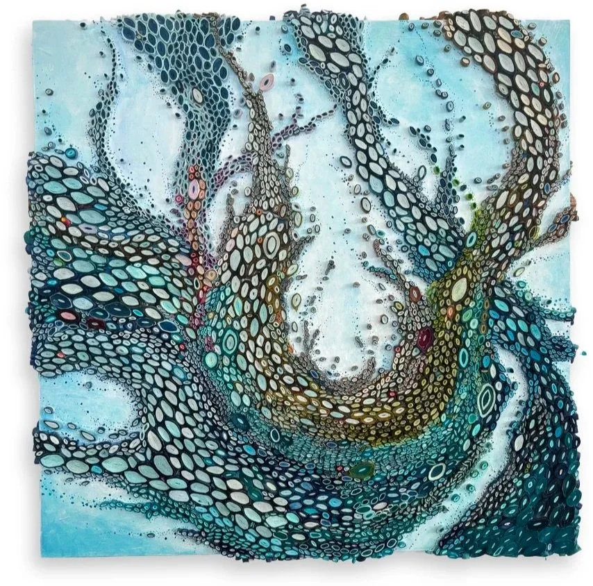 Reaching for Rays
  24" x 24" x 2"
  mulberry paper, acrylic on wood
 2026