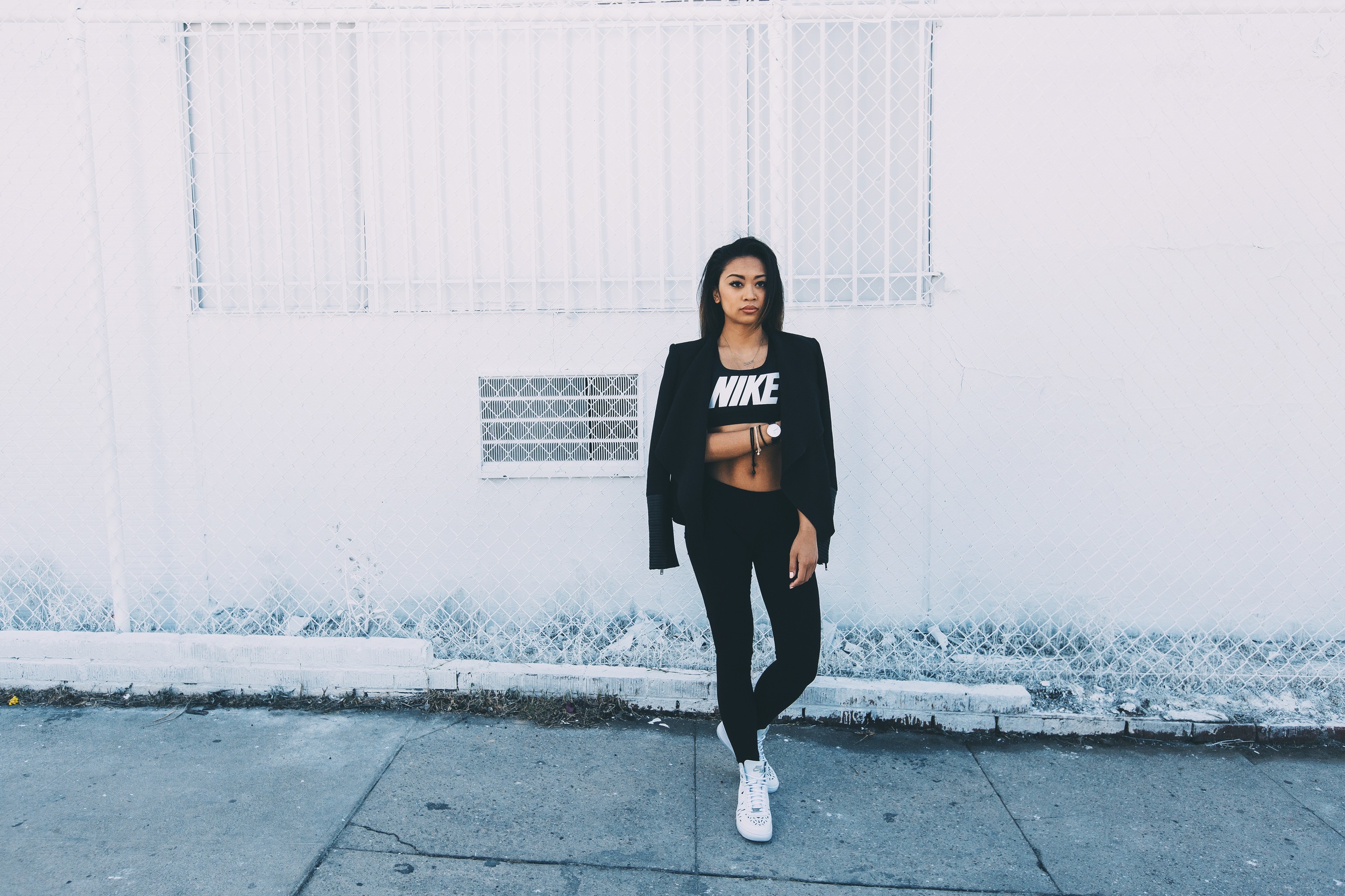 Zara Jacket | Nike Sports Bra | F21 Active Leggings | NIKE AF1 Ultra Force Mid Joli