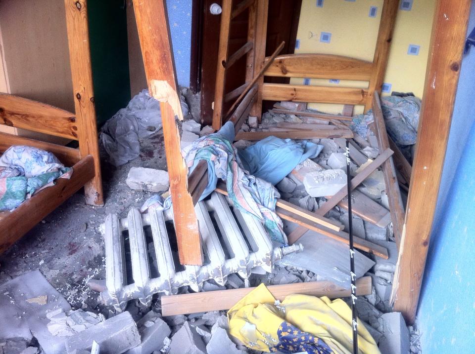 Inside of a home for orphans after the bombing in East Ukraine in June, 2014