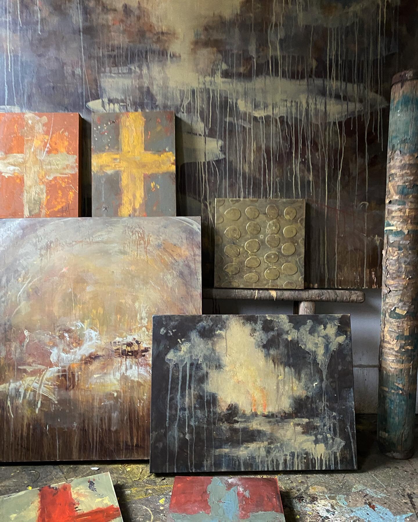 Small works and studies available on my website at noon today, eastern. These studies are connected to the larger paintings shown in Nashville in October. Like little siblings, these smaller surfaces, mostly on wood panel, are where the ideas and col