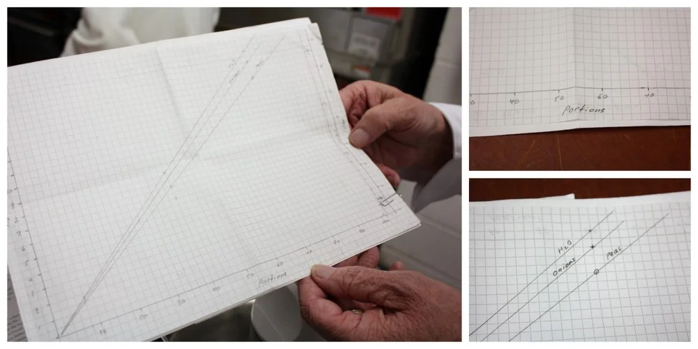  Gunnar, a retired Boeing engineer, had taken a particularly engineer-y approach to his method of scaling his recipe to the large number of servings he need for the event: he calculated it out via graph paper. 