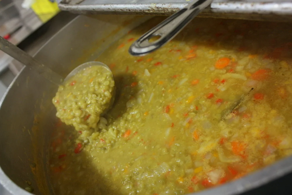  He admitted his soup wasn't entirely traditional, with the addition of some bell peppers for color. 