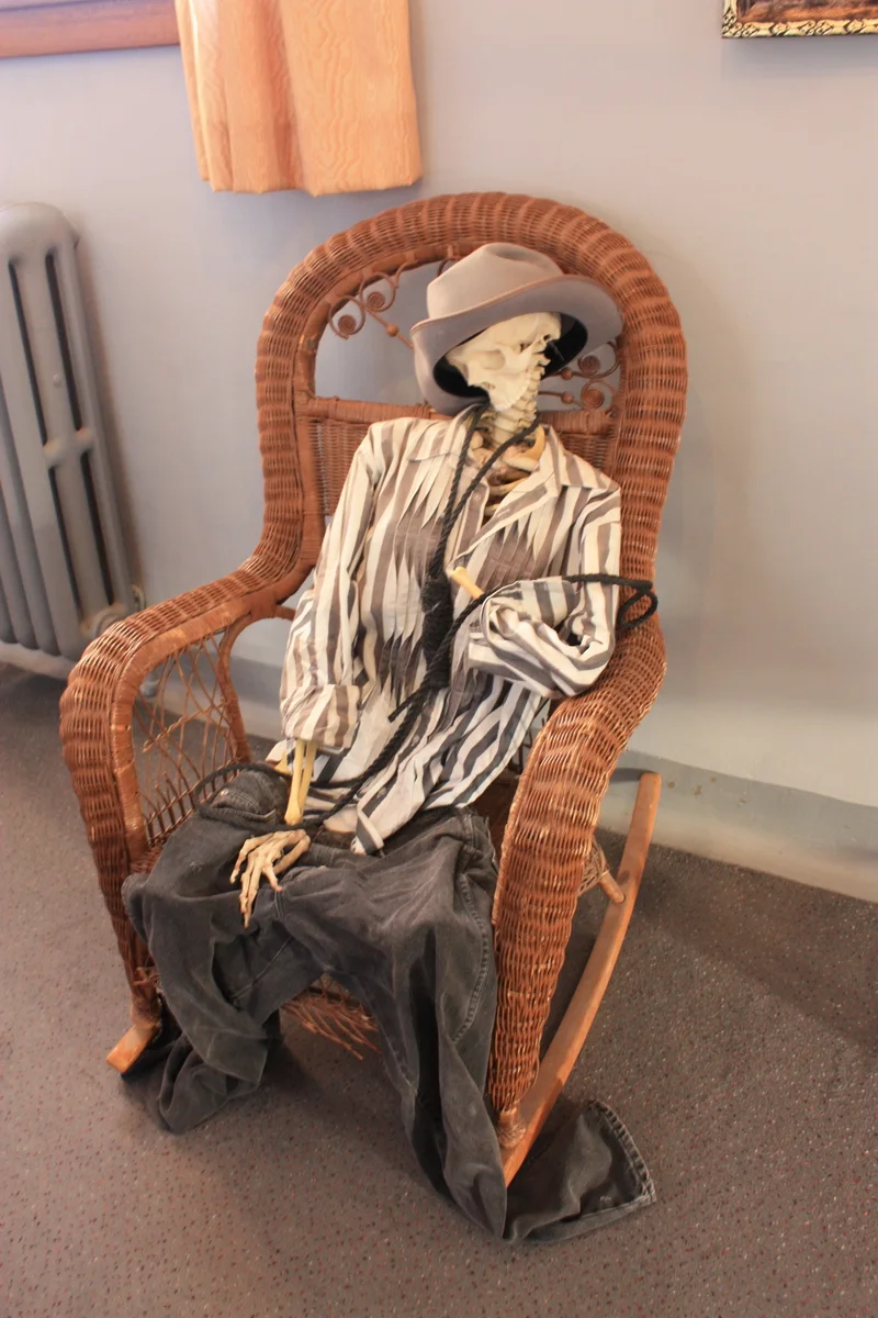   The Hotel is supposed to be haunted. Ergo this decor.  