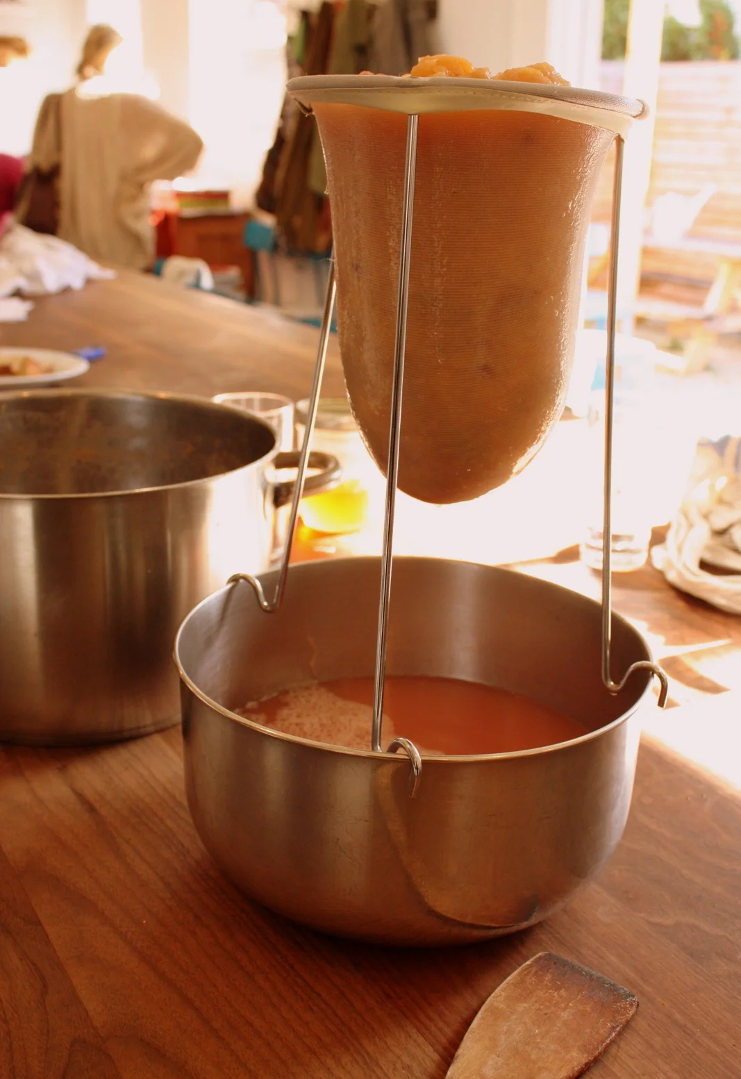  Regarding the apple jelly - here's why you can put the peel and seeds in: after it's cooked down, you put it into a jelly bag to drip out the apple juice. 