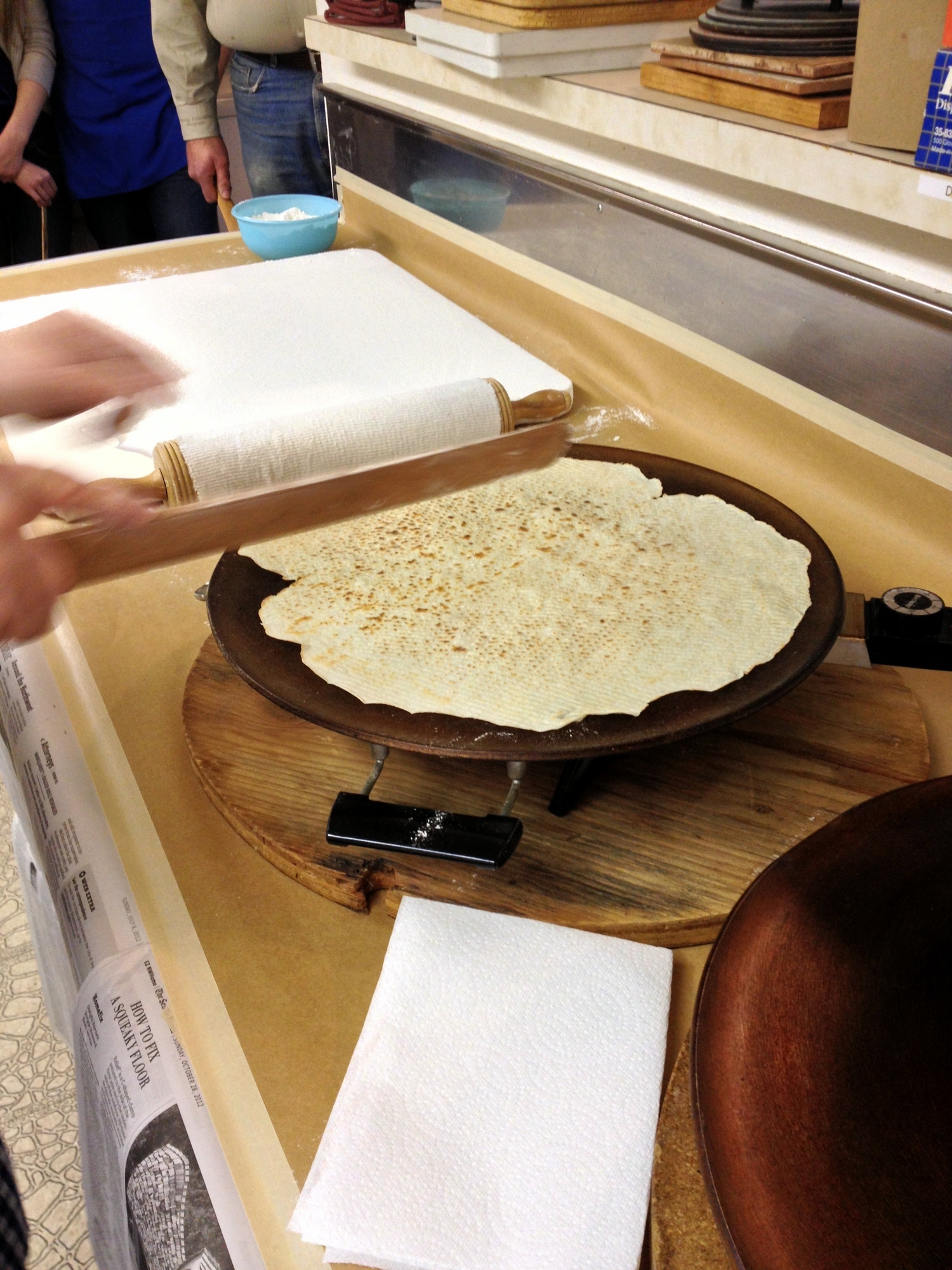  You also use your turner to knock down any bubbles that form while the dough is cooking. 