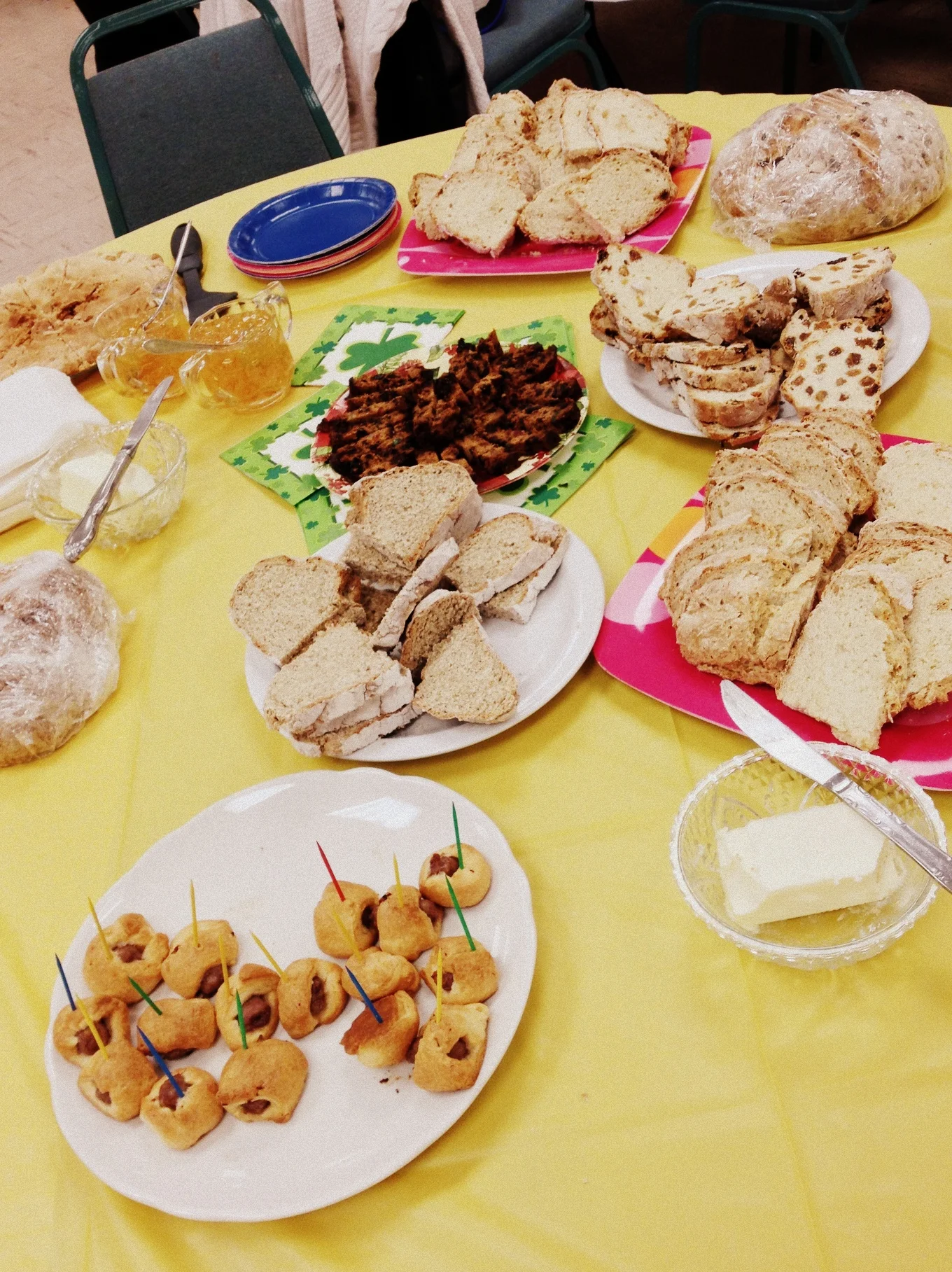  While our bread baked, we enjoyed some snacks and already-made soda bread in our church basement classroom. 