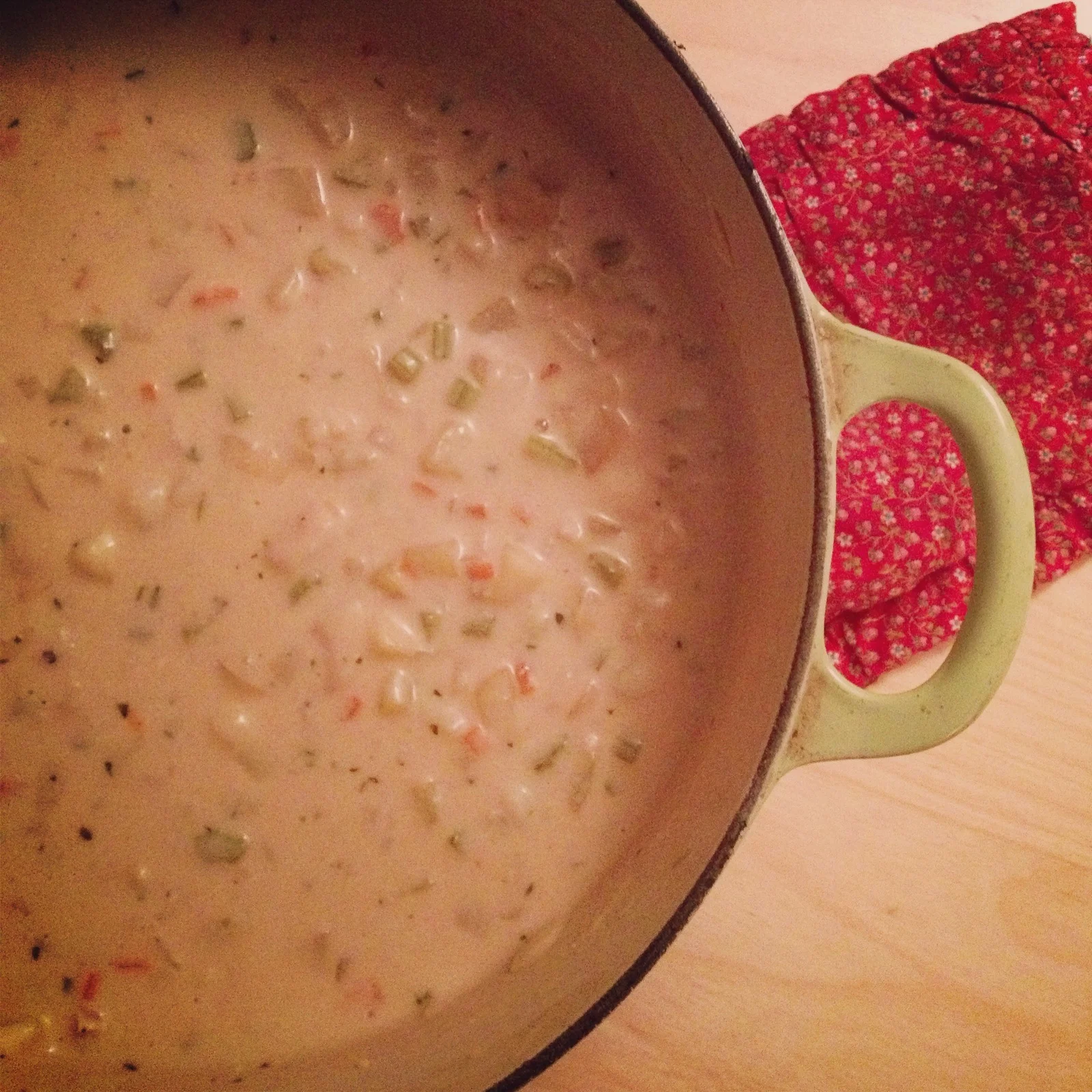  I made clam chowder. I used a modified version of this recipe, subbing some roasted vegetable stock for the clam juice and skipping the bacon: http://bit.ly/YHRQwP. I have to be honest: this chowder was *delicious* but it was already delicious befor