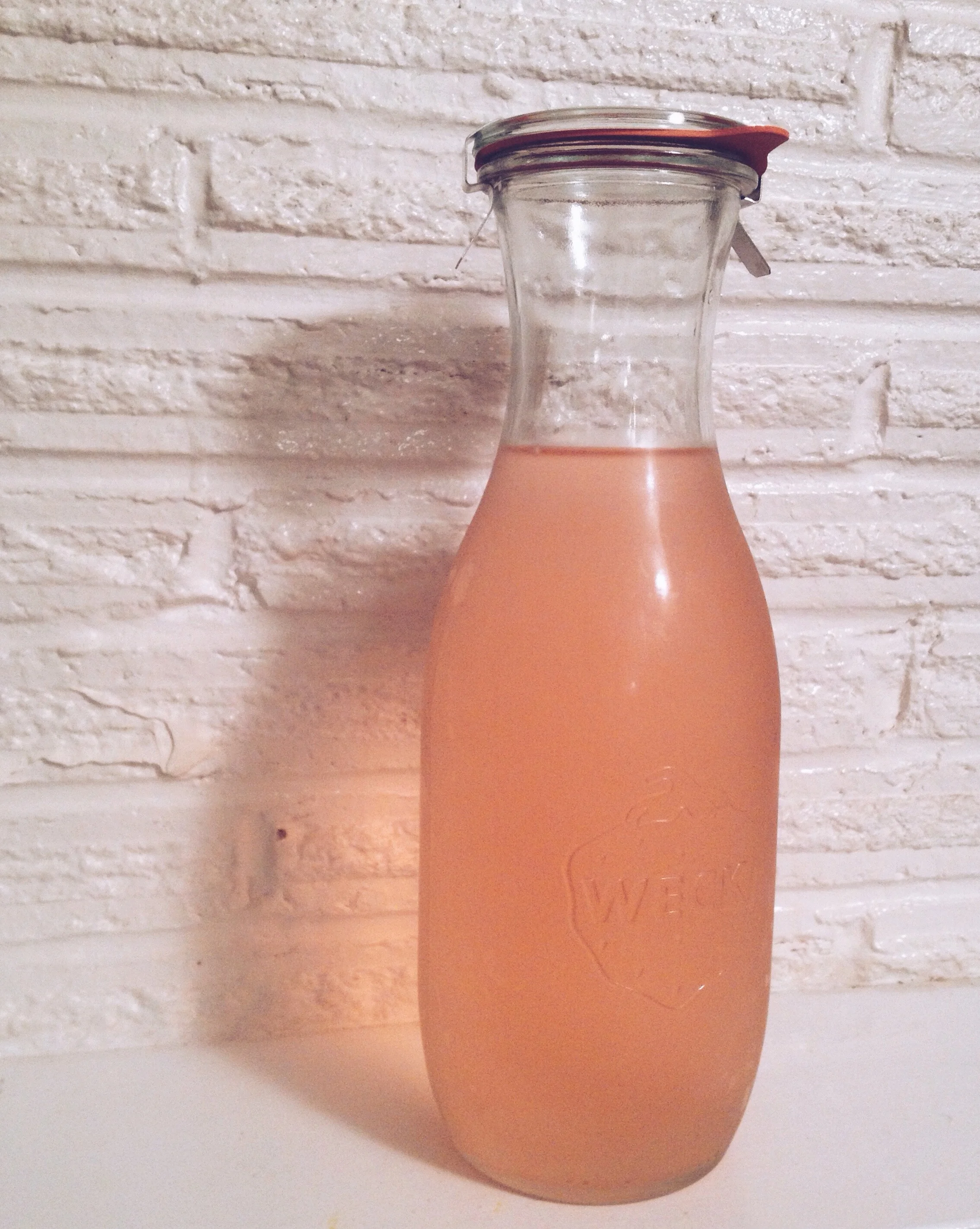  If you infuse it for less time, or the rhubarb is less red, you might get a paler pink - but still delicious - version. 