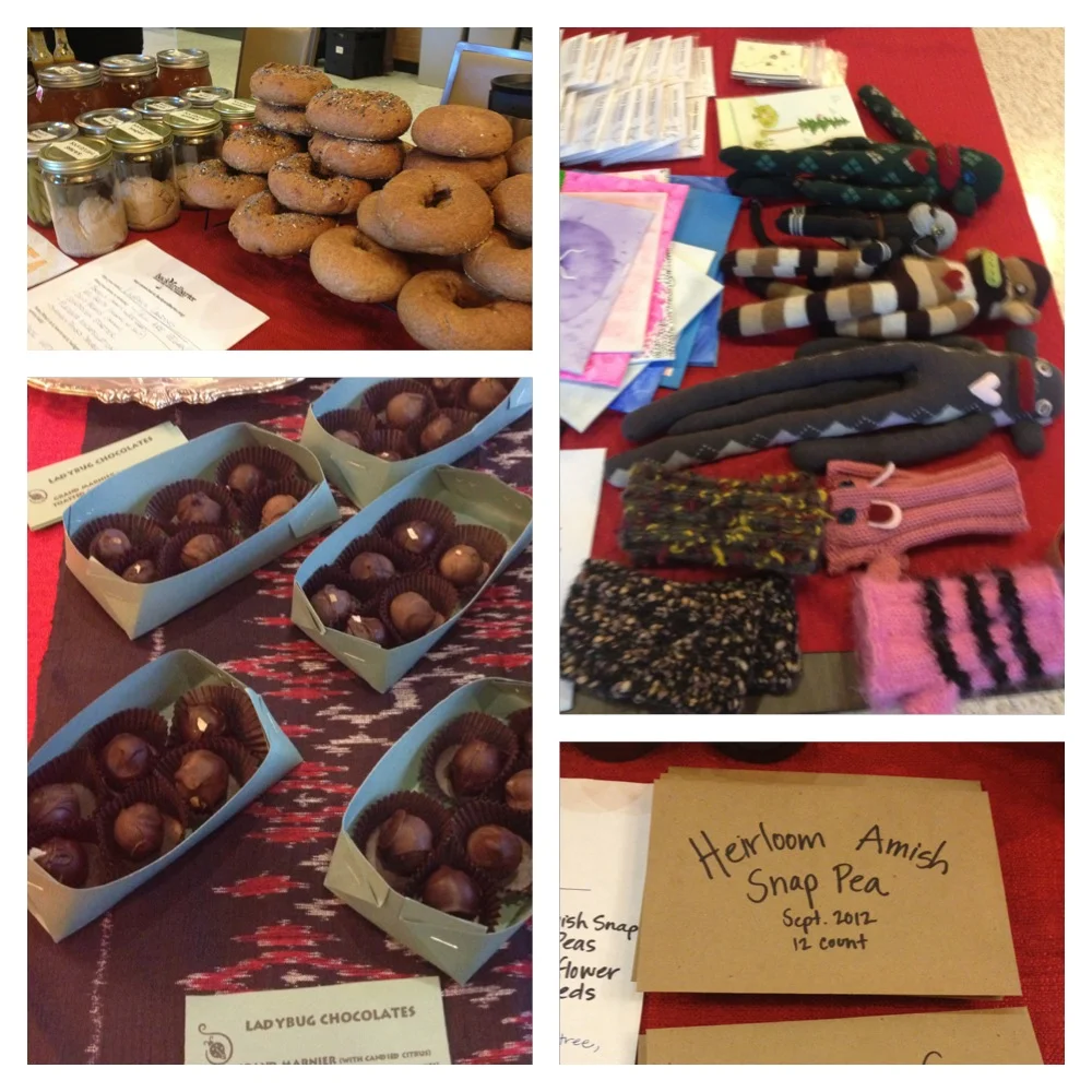  ...sourdough starter, bagels, sock monkeys and other crafts, seed packets, chocolates, and LOTS more. I didn't barter this time (more on what I was doing there in a sec) but my friend Brook did and she noted that unusual and interesting items are th