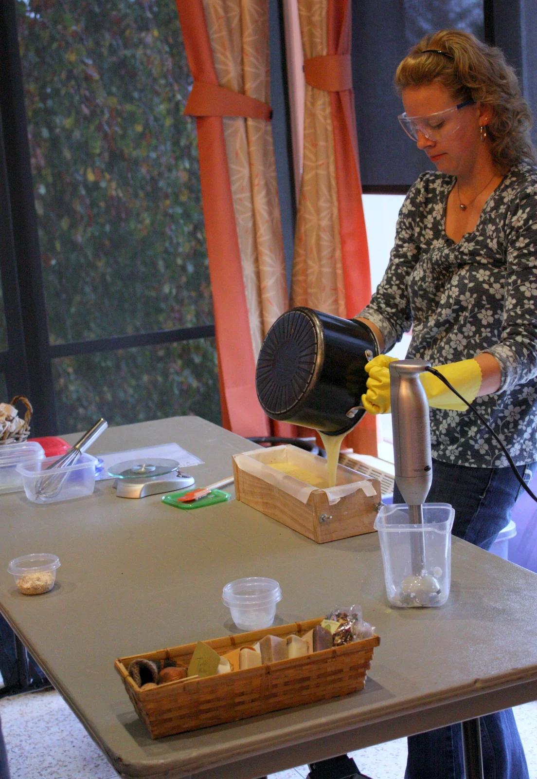  Lindsay Nickel of Bear Soap showed us how to make cold-process soap. And she gave out samples AND my friend Brook won a gift basket. Hey. I just realized all the jam judges won something but me. Harrumph. 