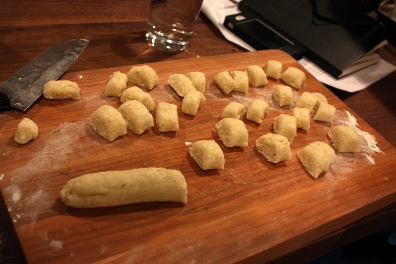  Slicing up the little pillows. I haven't made gnocchi before so please excuse my misshapen examples. 