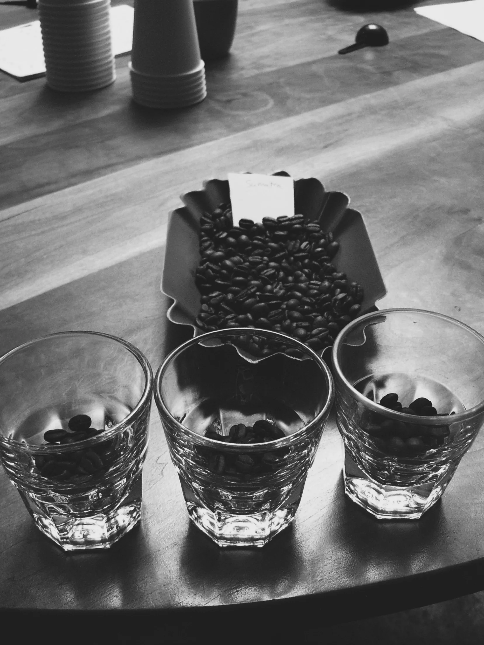  When cupping, you always do three of the same beans to account for any beans having an individual defect. 
