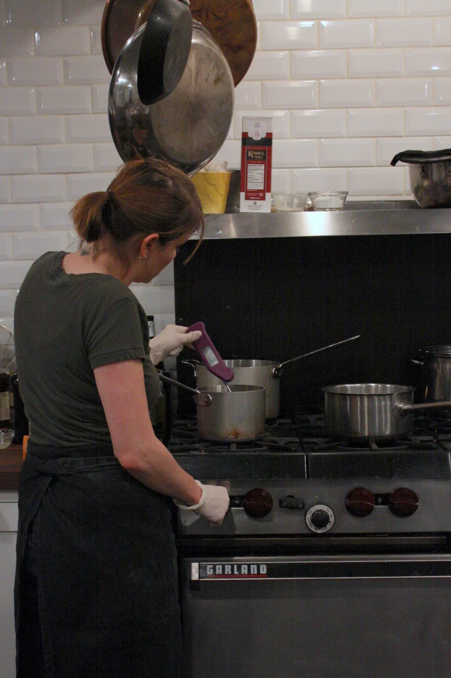  Here instructor/Pantry owner Brandi Henderson tests the temperature of the hot sugar mixture for the cotton candy with her trusty Thermapen. Brandi won me over right at the start of class by asking us why we took the class, "because," she said, "it'