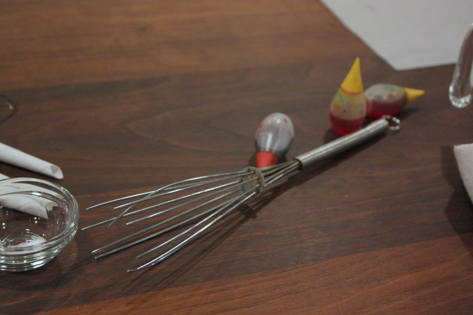 Here's a key tool for making cotton candy - a decapitated wire whisk. Brandi said just get one at a second hand shop and use tin snips or pliers to cut off the head. 
