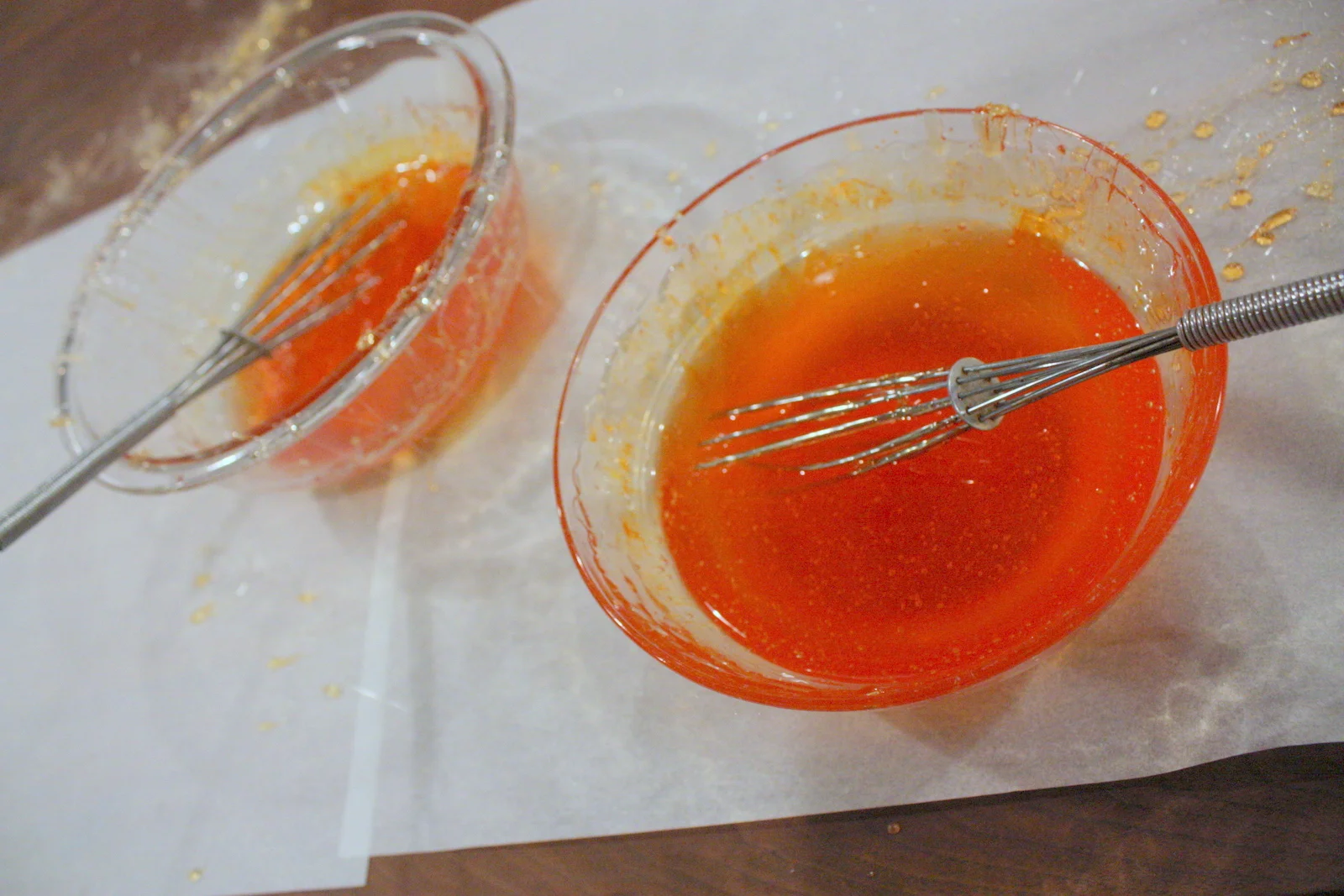  The vibrant sugar mixture. This can also be poured into lollipop molds for candy. 