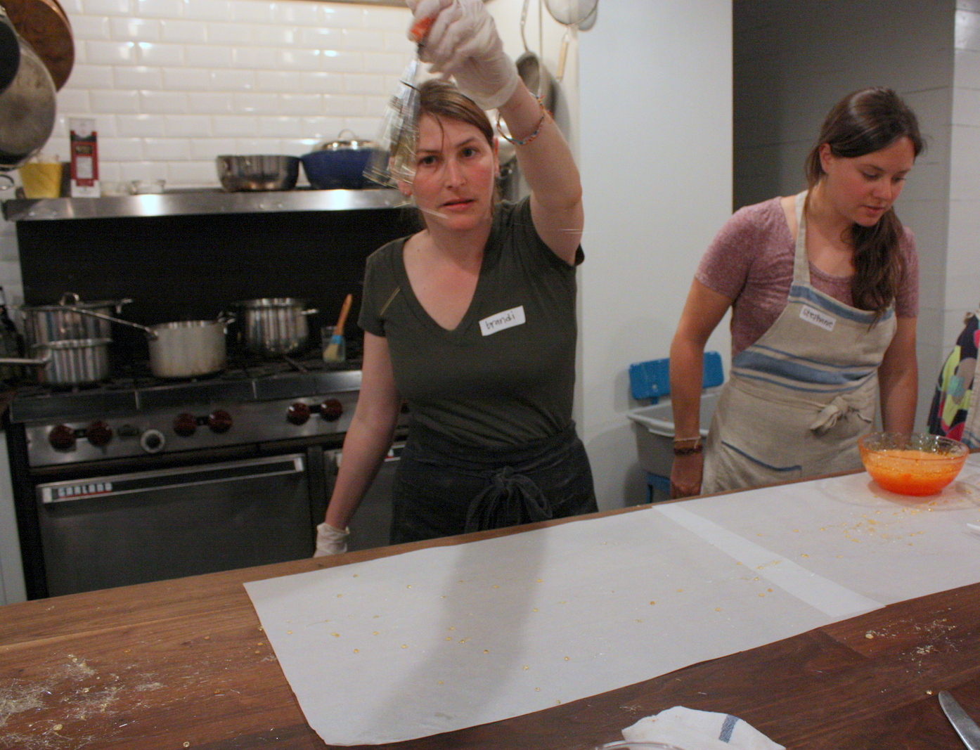  And here's the action! You take the decapitated whisk, load it up with the molten sugar mixture and swish it across paper. 