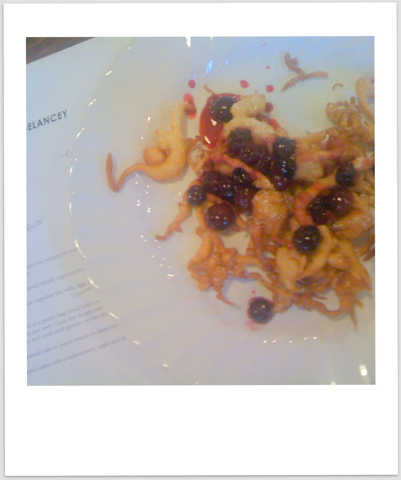  My mutant-looking finished funnel cake. But it still tasted great with Brandi's lemony blueberry compote on top. 