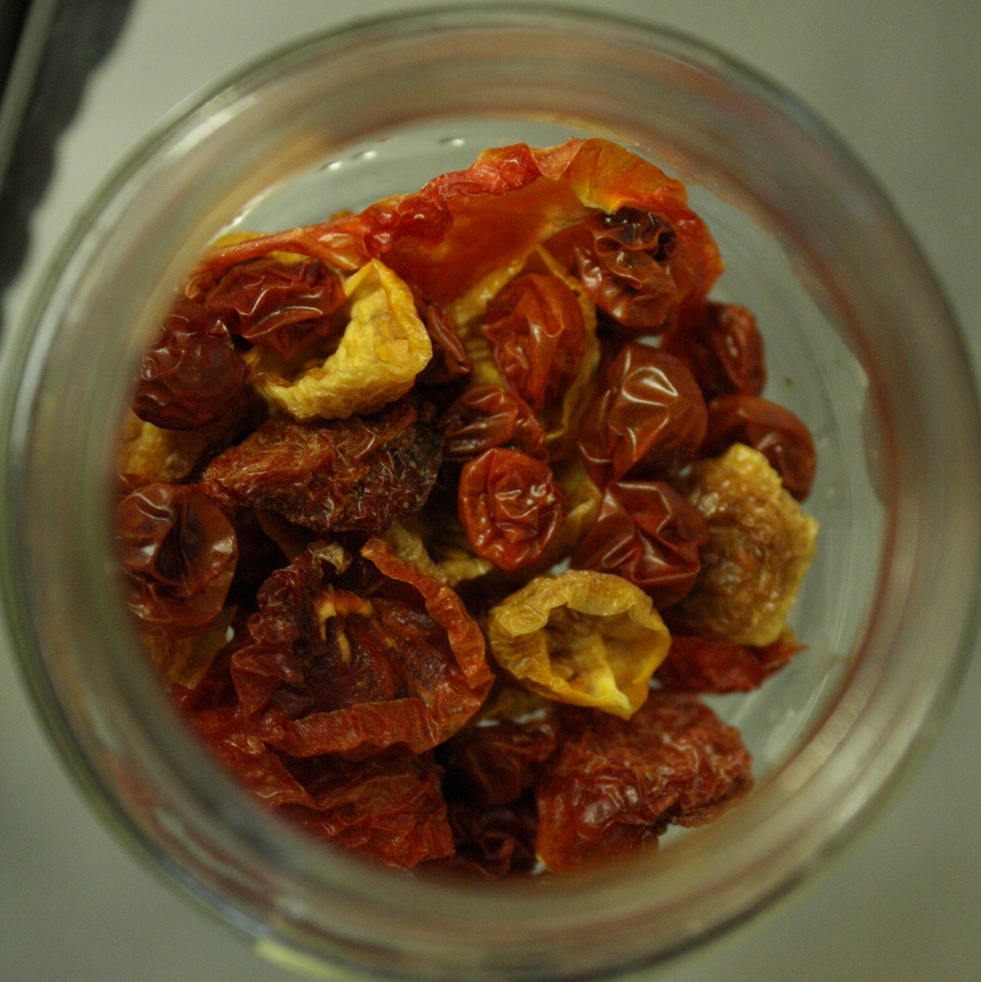  Dried tomatoes. A space-saving way to capture the bounty of summer. Take it a step further and pulverize in a vitamix like my friend  Brook from Learn to Preserve  does for an easy-to-store powder you can use in place of tomato paste.&nbsp; 