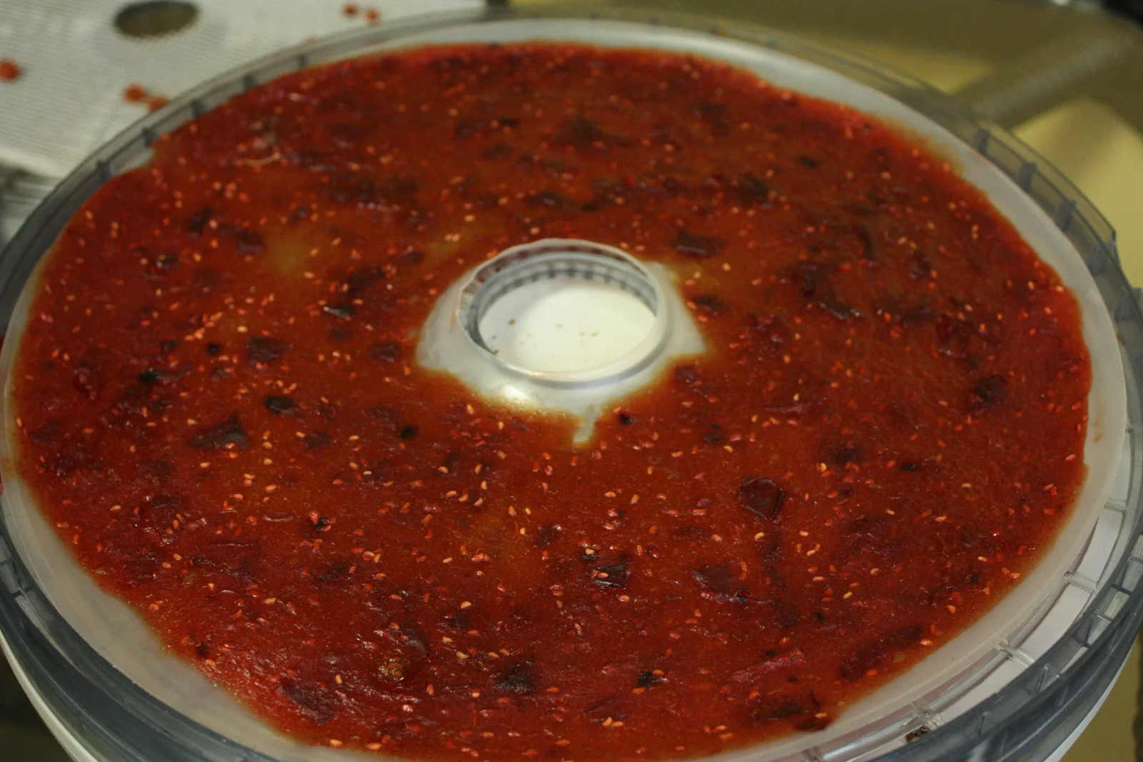  Fruit leather is a great way to use up a lot of fruit on its way out. Cut off bruises and soft spots before processing. Always use a dehydrator tray or parchment paper. Don't use wax paper - it will stick. 