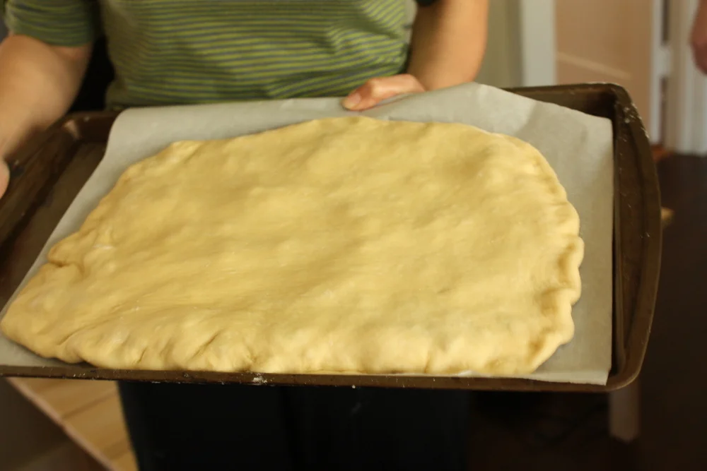  The big mushroom pie, ready for the oven. 