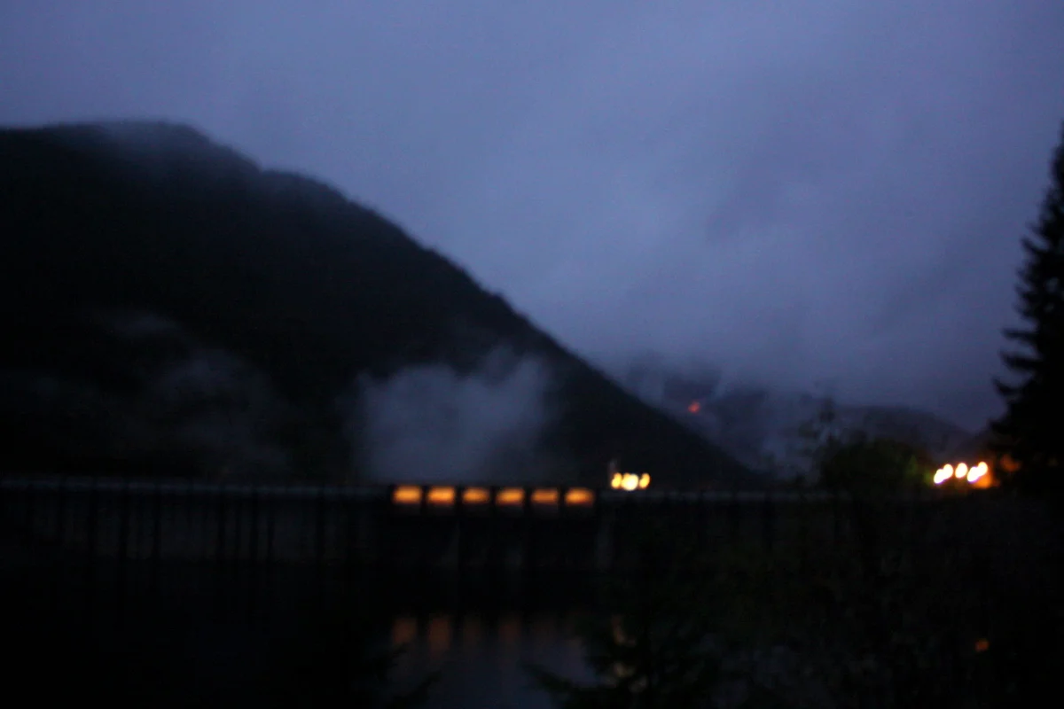  Photo from scene of Heather's heart attack when I pulled off too abruptly to let a tailgating truck pass. These clouds just seemed pretty when I took the picture. Little did we know we were heading into a snowstorm on a mountain pass. Fortunately, w