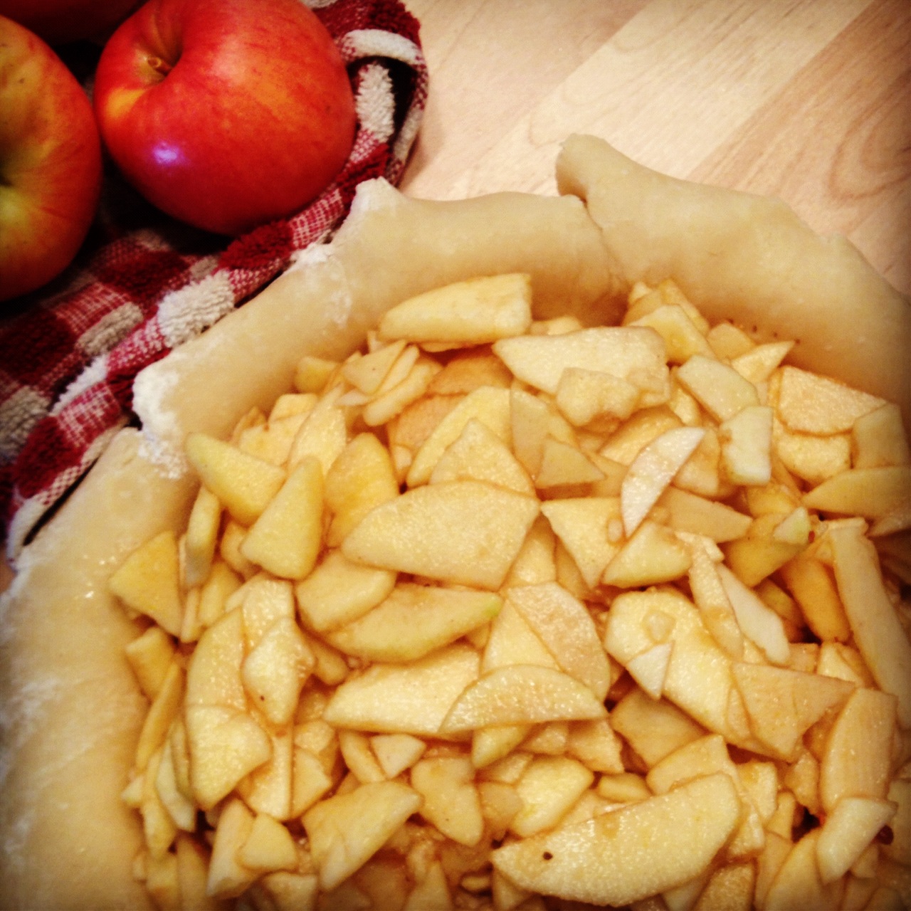  I had a bunch of apples leftover from my trip to Harmony Orchards, so we made a pie for Thanksgiving. (This was by necessity; none of us is a big pie lover.) 