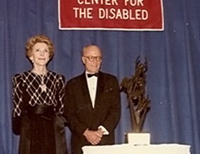   Nancy Reagan and Jeremiah Milbank, Jr. at the 1984 ICD Awards Dinner.  