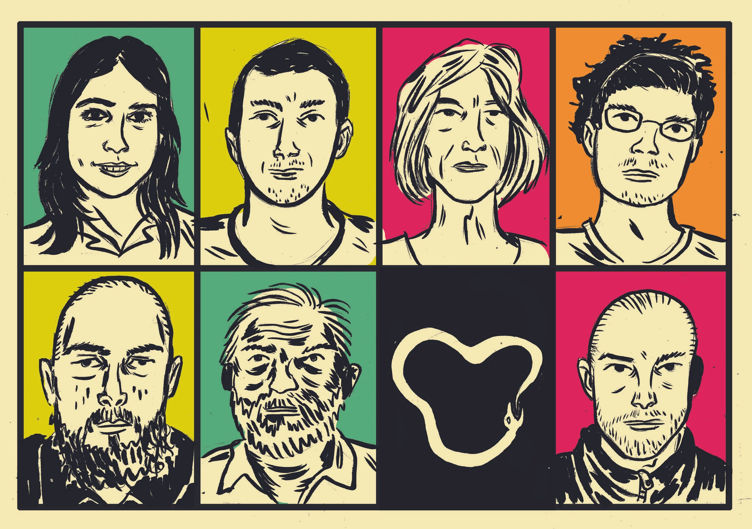 Vanessa, André, Elvira, Bruno, Joca, Raimundo e Xreder