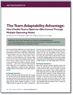 Article in Mobius Strip The Team Adaptability Advantage: How Flexible Teams Optimize Effectiveness Through Multiple Operating Modes click here for the .pdf