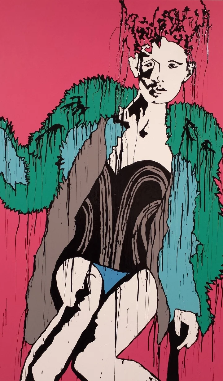 'Hunted' 91x152cm Canvas. Acrylic, Emulsion, Gloss. ‘Hunted’ was on show in No Format Gallery as part of the silent Auction Charity Event at Second Floor Studio and Arts. Available to purchase through www.artplatform.co.uk