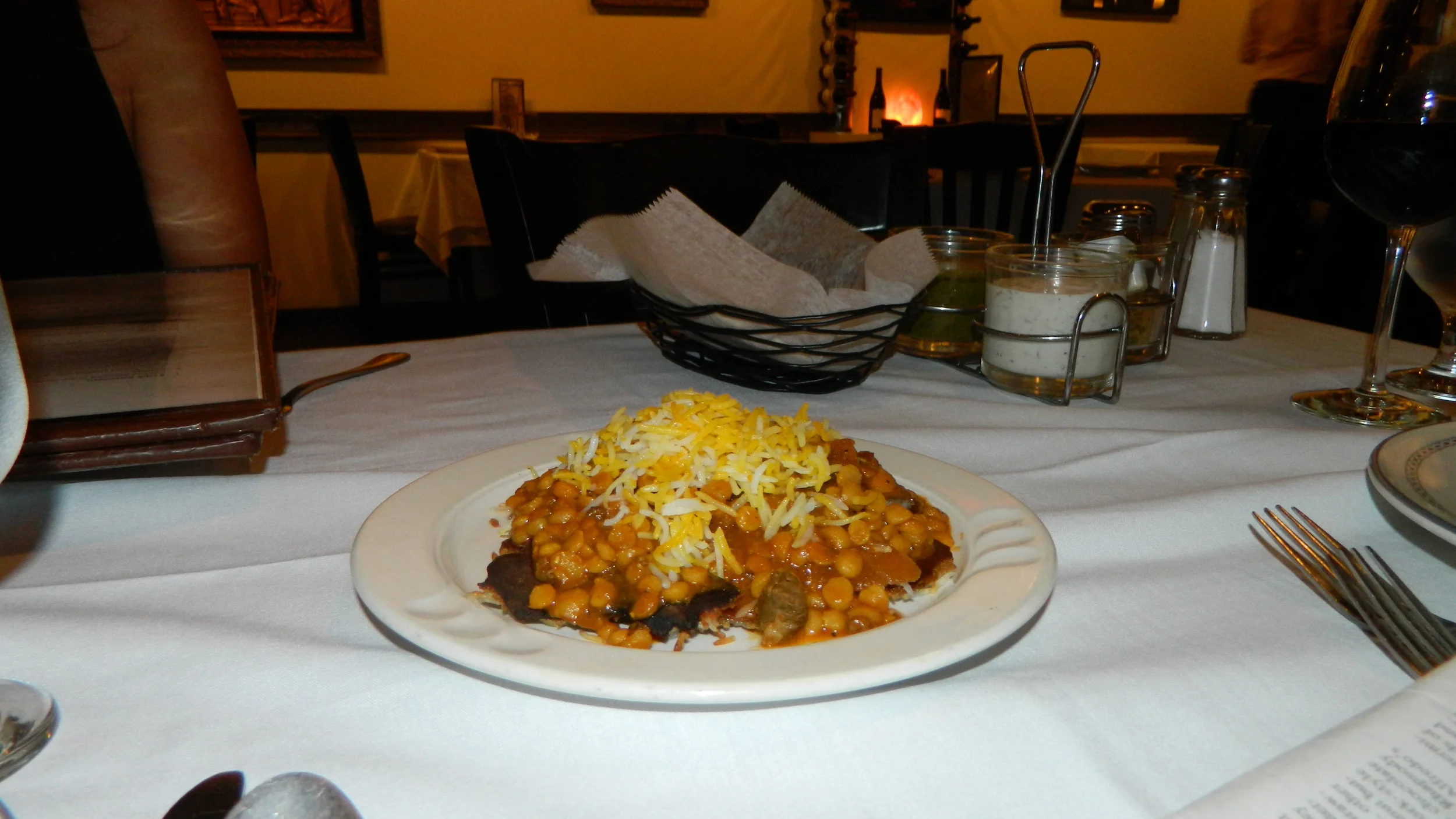 Kashk bademjan, sauteed eggplant over kashk with sauteed onion, is among Ravagh's offerings.