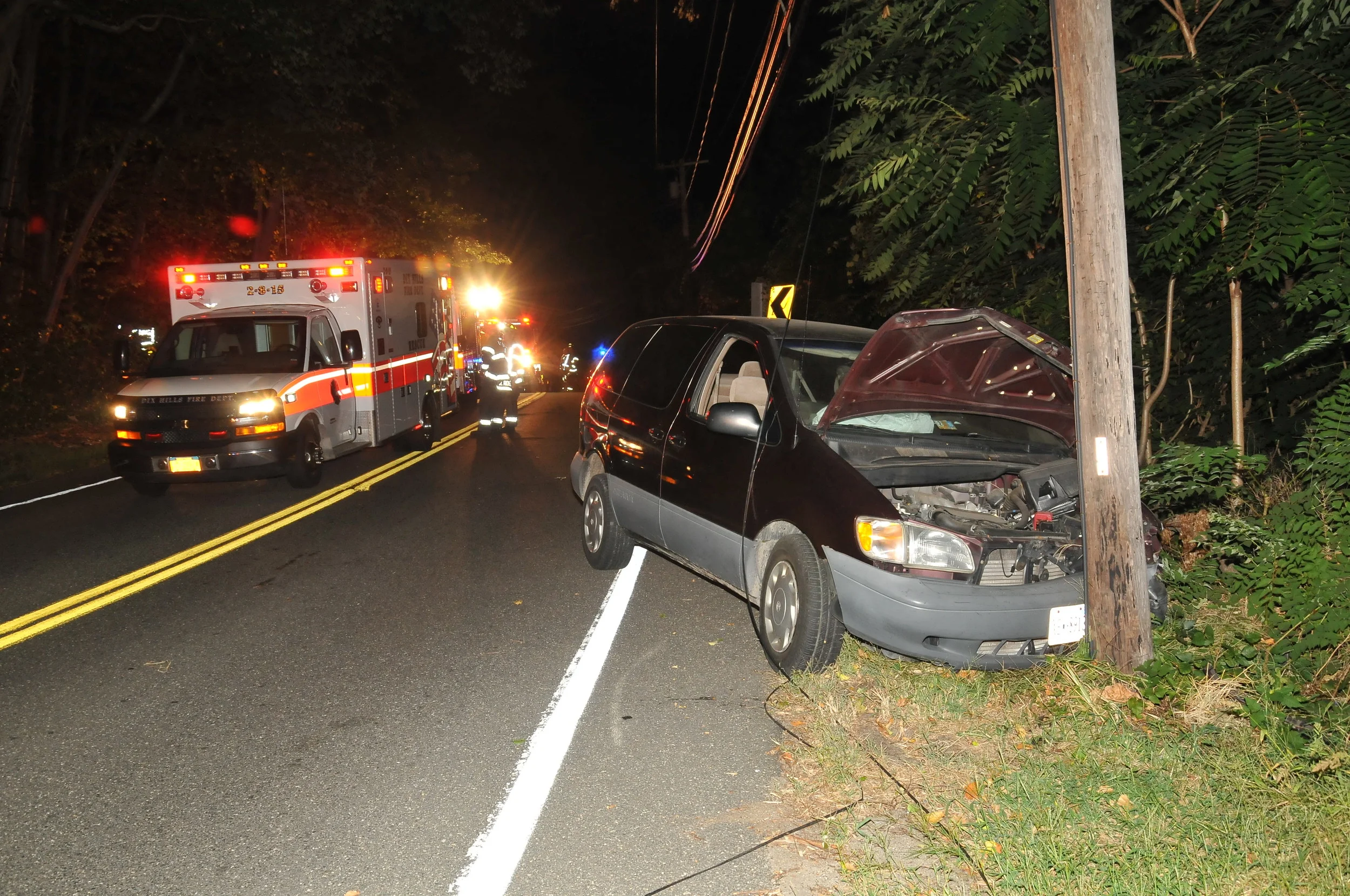 Bernabe Ortegavela, of Brentwood, was driving drunk when his 2000 Toyota Sienna collided with a Nissan Maxima and then crashed into a utility pole on Vanderbilt Parkway in Dix Hills on Sept. 8, 2015, Suffolk police said. Photo by Steve Silverman