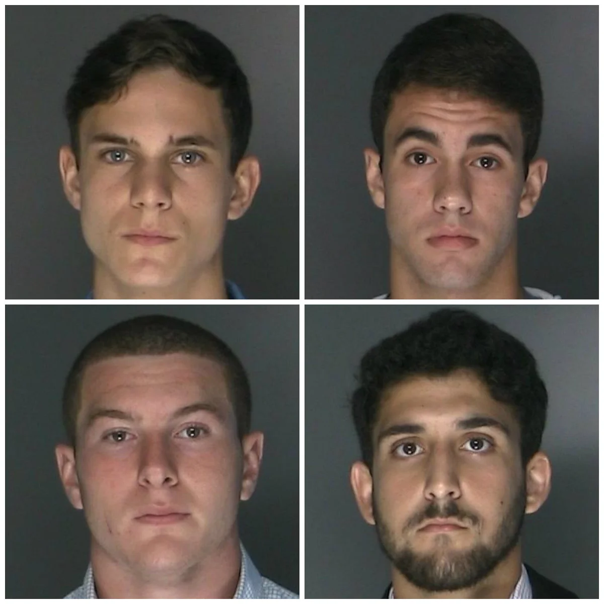 From top left: John Glenn High School students Nicholas Collins, of Greenlawn, Julius Dimino, of East Northport, Eric Lamay, of Greenlawn, and Michael Plackis, of East Northport. They were arrested for driving onto the Northport Soccer Complex soccer fields earlier in the month and causing $10,000 in damage.