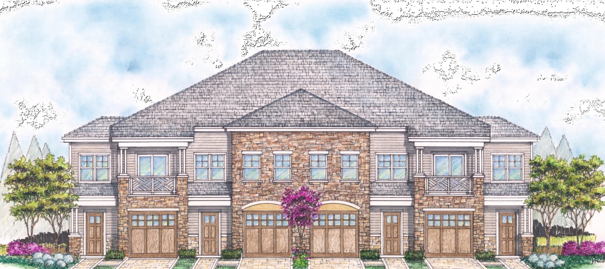 A rendering depicts one of 43 residential buildings proposed to be built as part of the Seasons at Elwood, a 256-unit senior housing development planned for the 37-acre Oak Tree Dairy property in East Northport.