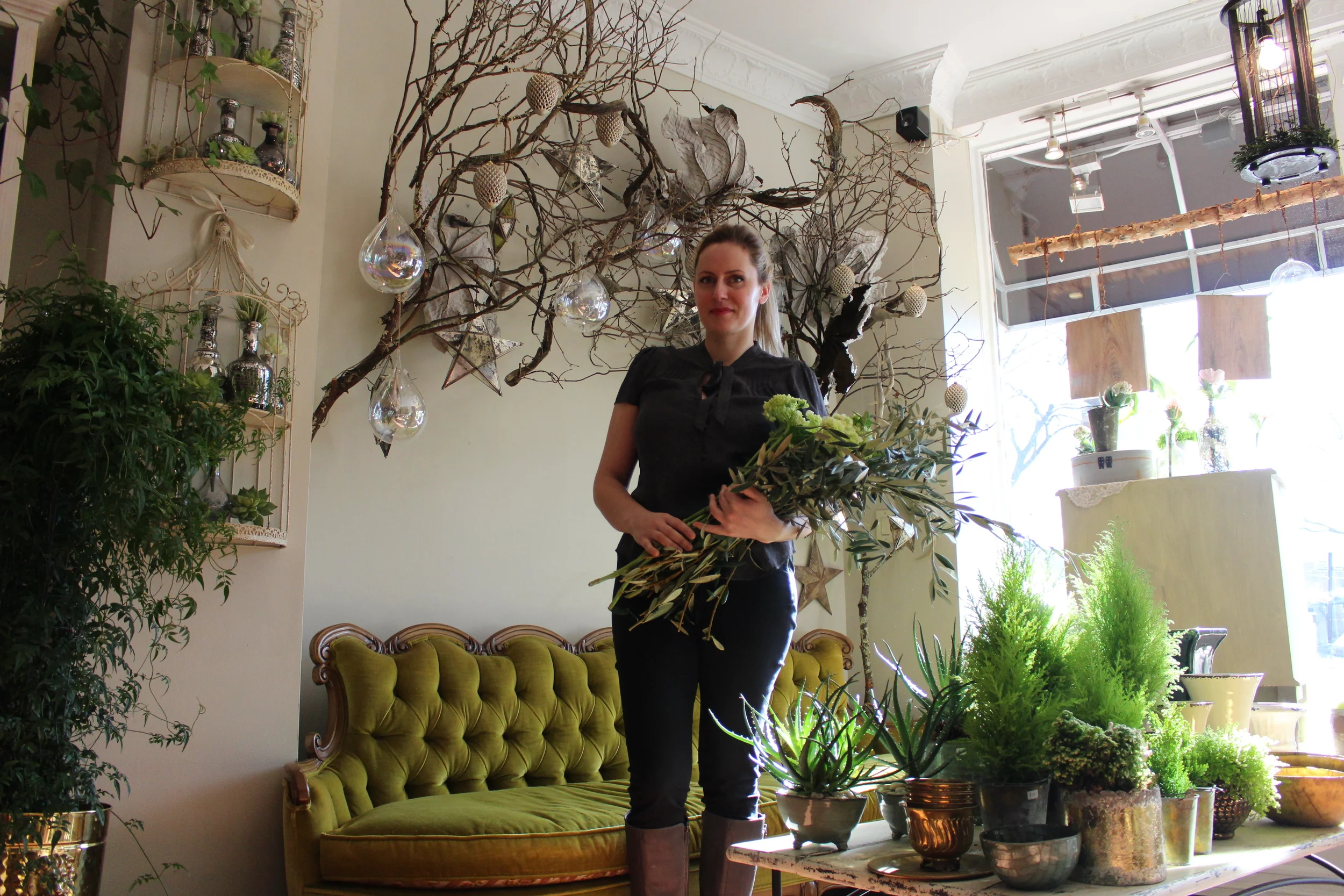 Akvile Zilinskis, owner of Floras Avenue in Huntington, provides and organic-vintage style to her European flower boutique, focusing on detail and stylish color schemes with each arrangement.