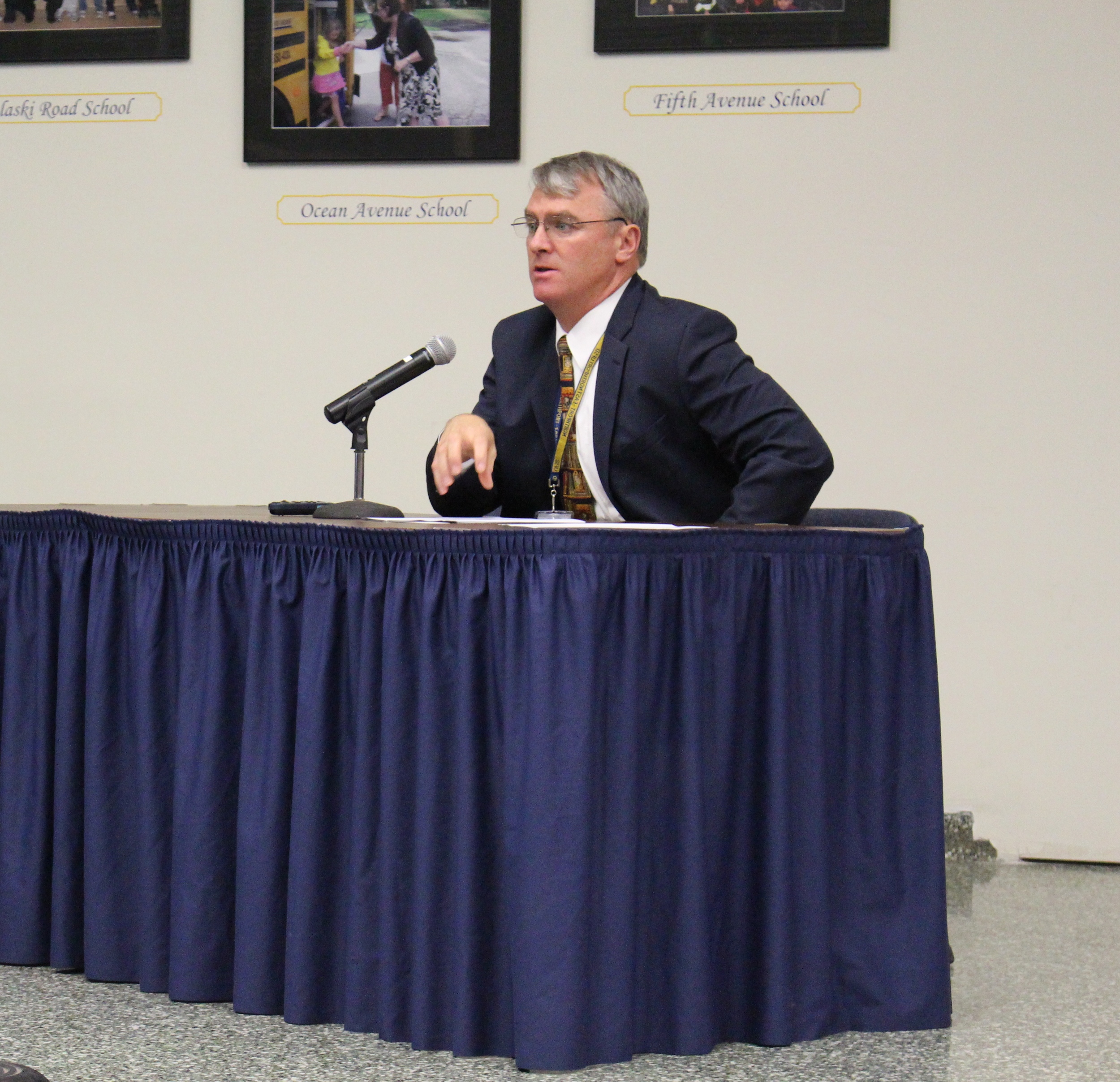 Robert Banzer, Northport-East Northport superintendent, presents information on the district’s tentative 2016-2017 budget during a public meeting on Feb. 10.