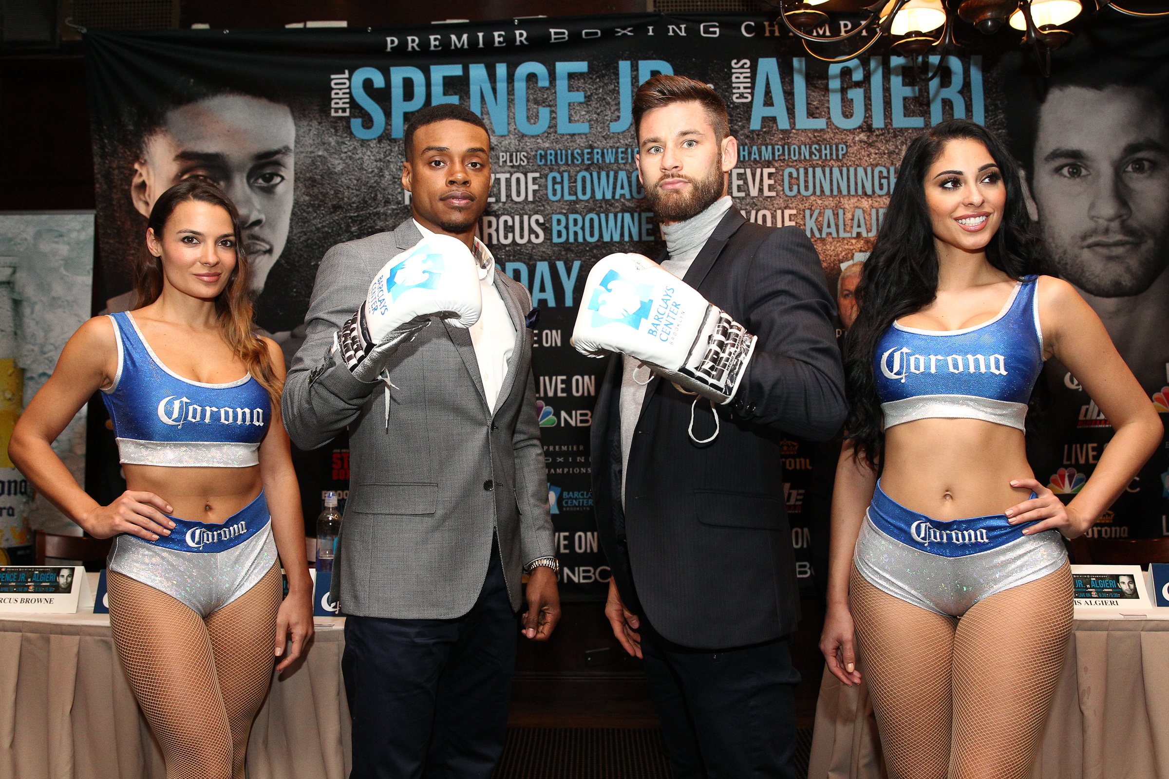 Greenlawn native Chris Algieri, right, will face off against up-and-coming boxing prospect Errol Spence Jr., left, this Saturday at the Barclays Center in Brooklyn. Photo/Edward Diller/Premier Boxing Champions