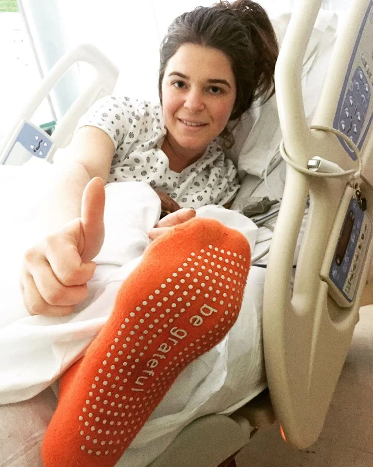 Dix Hills native Stefanie Cohen is pictured in the hospital this past May, when she suffered a stroke. Five months later, Cohen is set to participate in the National Stroke Association’s Comeback Trail 5K run/walk on Oct. 22.