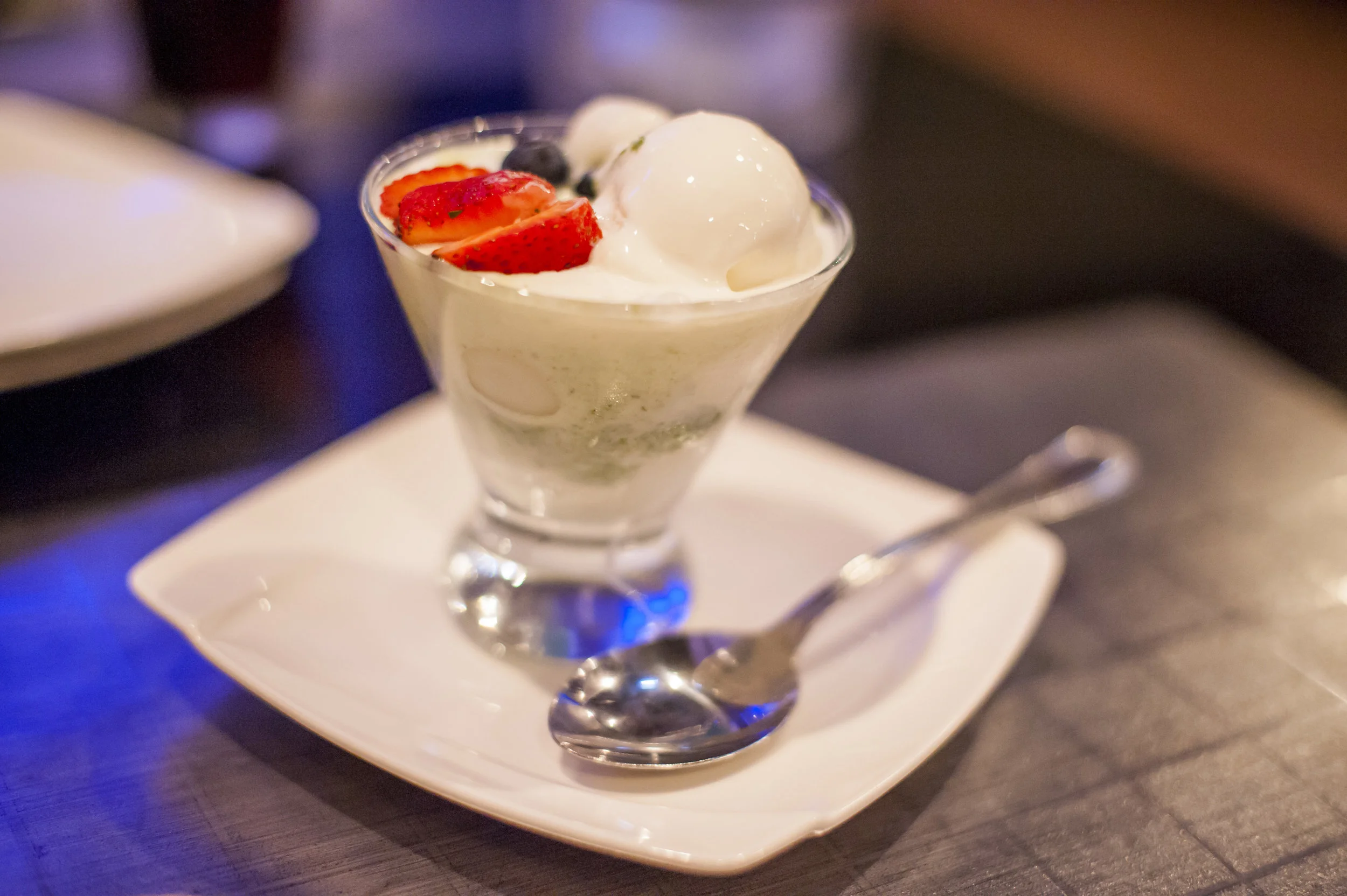 The Vanilla Ice Cream and Green Tea Matcha is a Japanese take on the Italian classic, also featuring chewy mochi and fresh strawberries and blueberries.