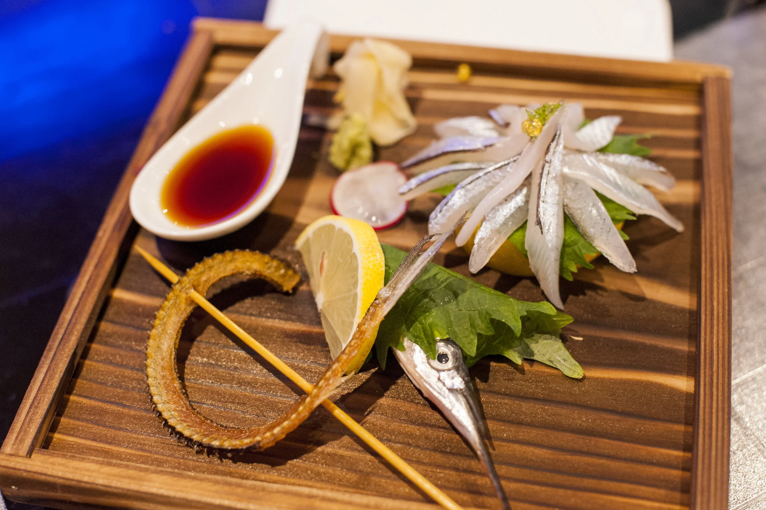 110 Japan’s Sayori Sashimi is a marvel to behold and balances tender and savory Sayori slices, with the fish’s spine deep fried and served as a crunchy complement.