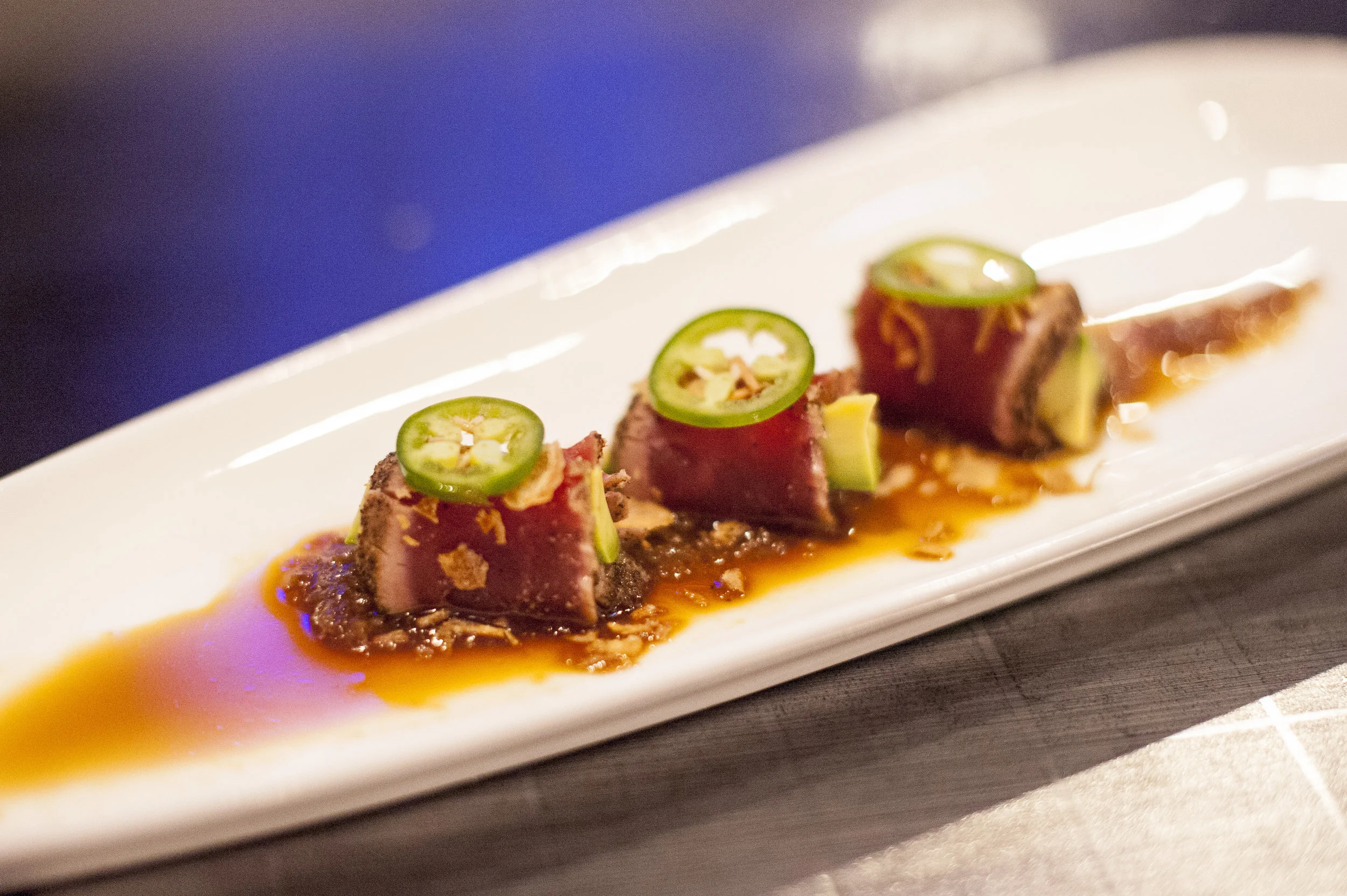 Start a tasting at 110 Japan off with a spicy bang with the Black Pepper Bluefin Tuna, which is steeped in a delicious sweet onion soy dressing.