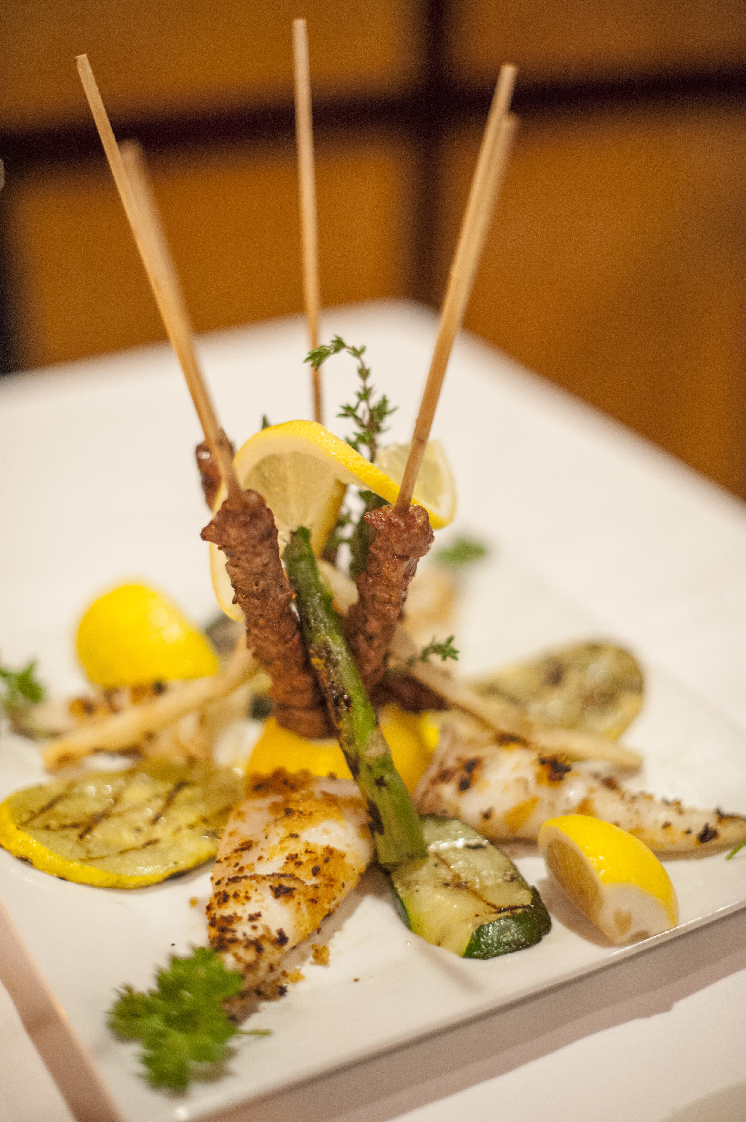 As a starter, the antipasti combination of Lamb Arrosticini and Grilled Calamari are a unique union of land and sea crafted with fresh ingredients and a blend of traditional herbs and spices.