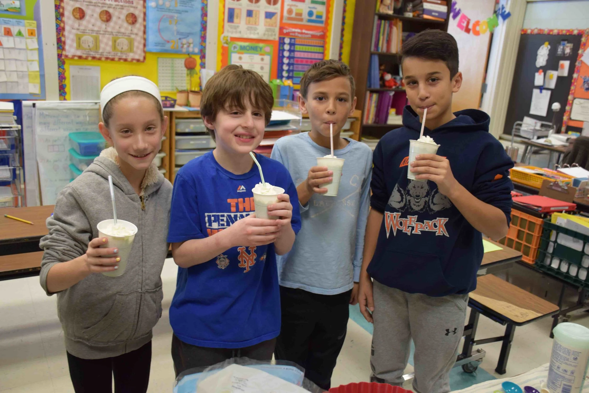 Photo/Harborfields School District Pictured above, from left, enjoying their Shamrock Shakes are: fifth-graders Ava DePaolis, Michael Alberti, Shane Hansen and Vincent Bolognino.