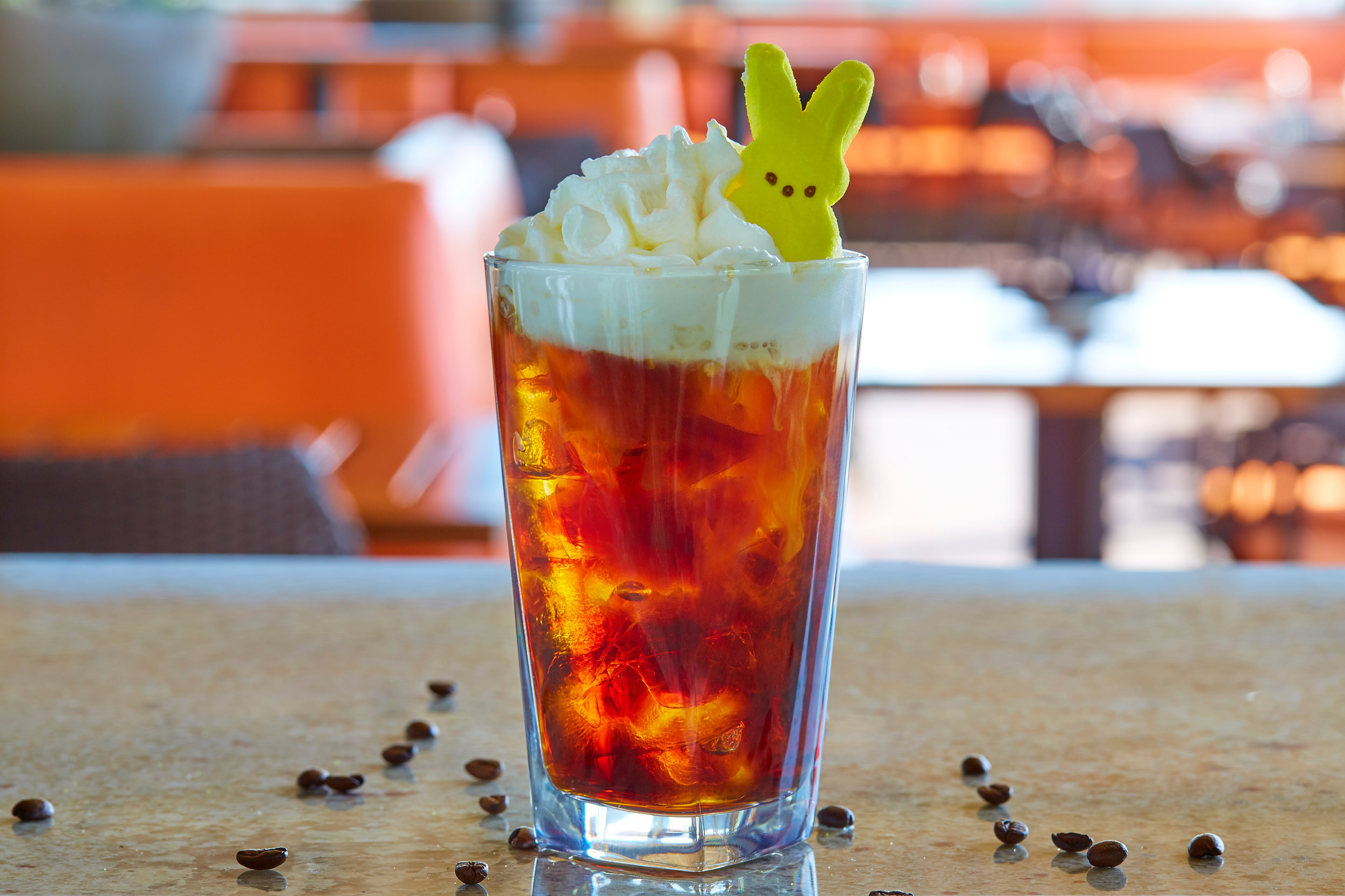   Photo courtesy of Del Fresco’s Grille  On Easter Sunday, Del Fresco’s Grille will offer a new Peepin’ Cold Brew cocktail made with vanilla vodka, cold brew coffee and Monin salted caramel with a classic Easter Peep garnish. 