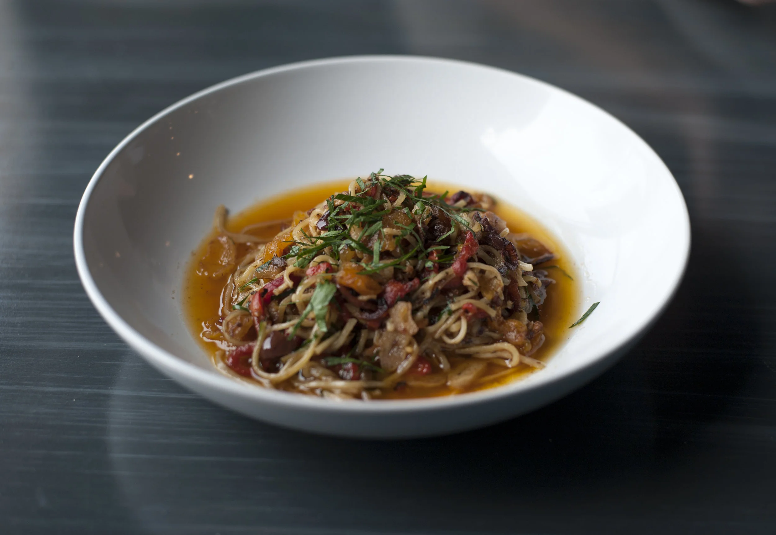  La Bamba showcases homemade linguine with fire-roasted red peppers, Kalamata olives, sardines and dried apricots, stepped in an olive oil and white wine sauce, for an entree that stacks bold taste for a comprehensively satisfying meal. 