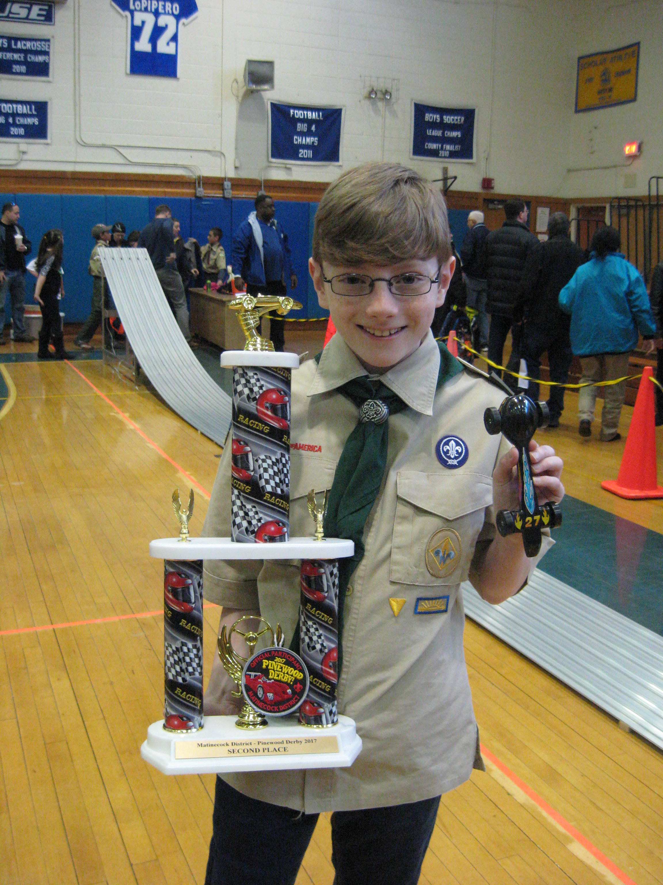  Second Place trophy winner Aidan L., of East Northport’s Pack 52 