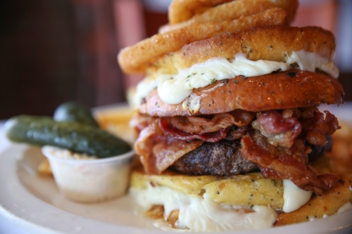 Long Islander News photo/archives The bacon belly buster burger at Christopher’s in Huntington village is one of our Foodies’ favorites.